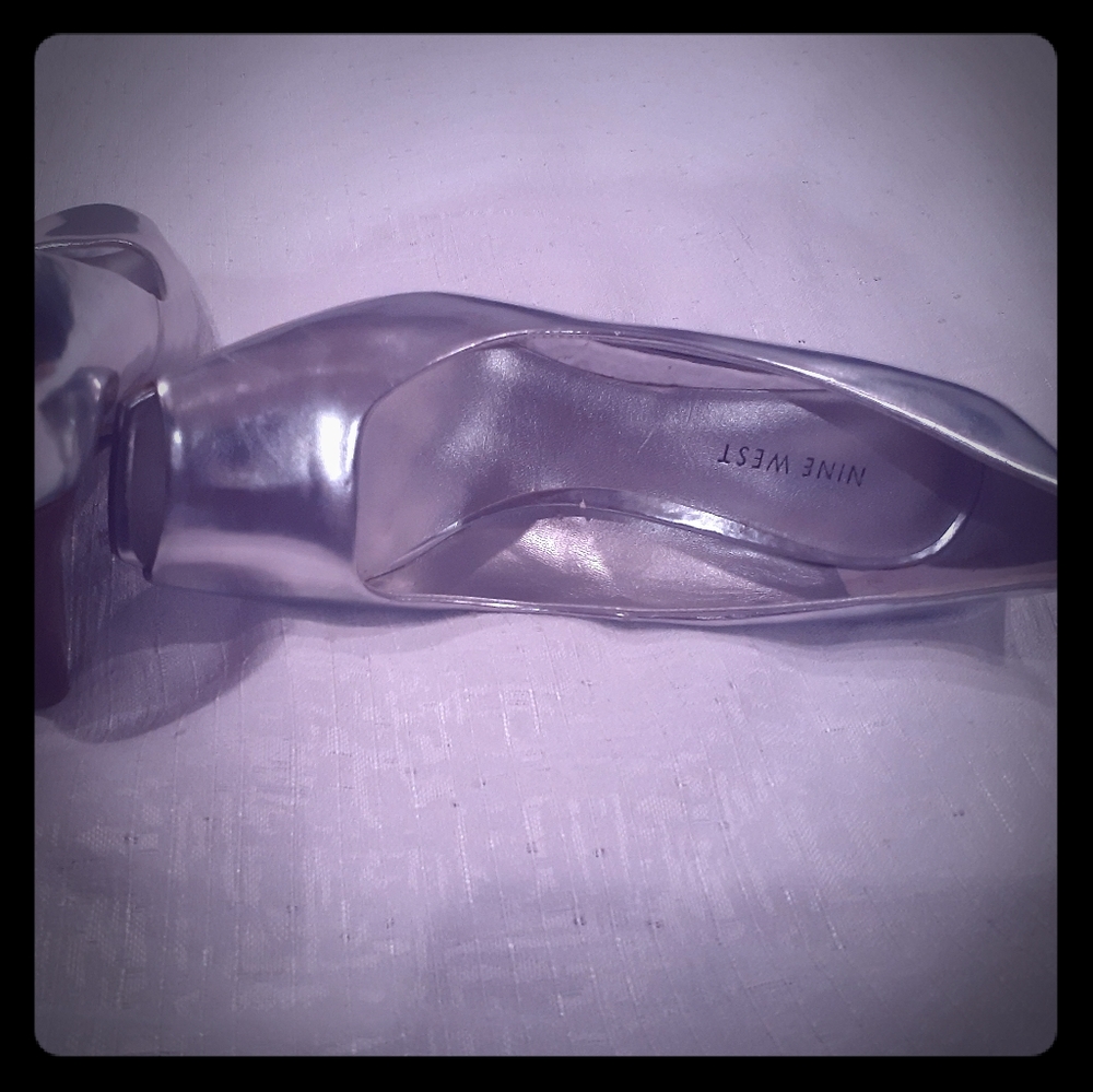 Silver Wedged Peep Toe Nine West Shoes